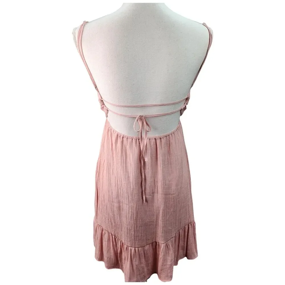 Love Tree Dress Women SMALL Pink Ruffled Crinkle Gauze Lined Beach Coastal Summe - Picture 3 of 13